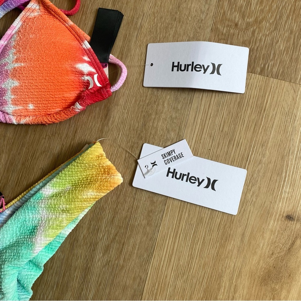 Hurley Juniors' Ombre Tie-Dyed Triangle Bikini Top & V-Front Skimpy Bottoms - Picture 4 of 6